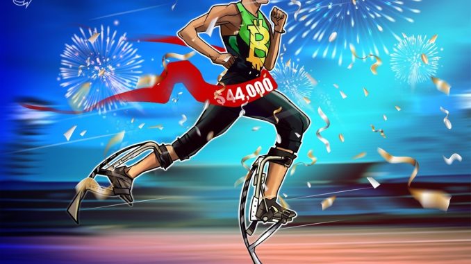 Bitcoin bulls charge to $44K as week-to-date BTC price gains pass 10%